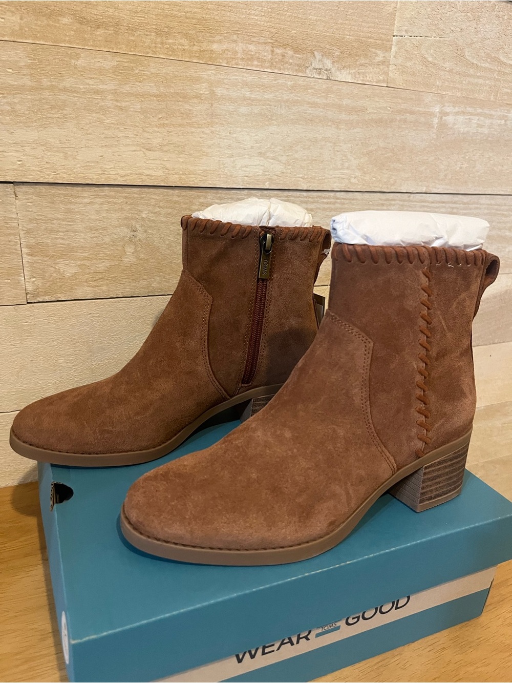 Toms Delilah Suede Heeled Boots Boho Western Festival Water Repellent